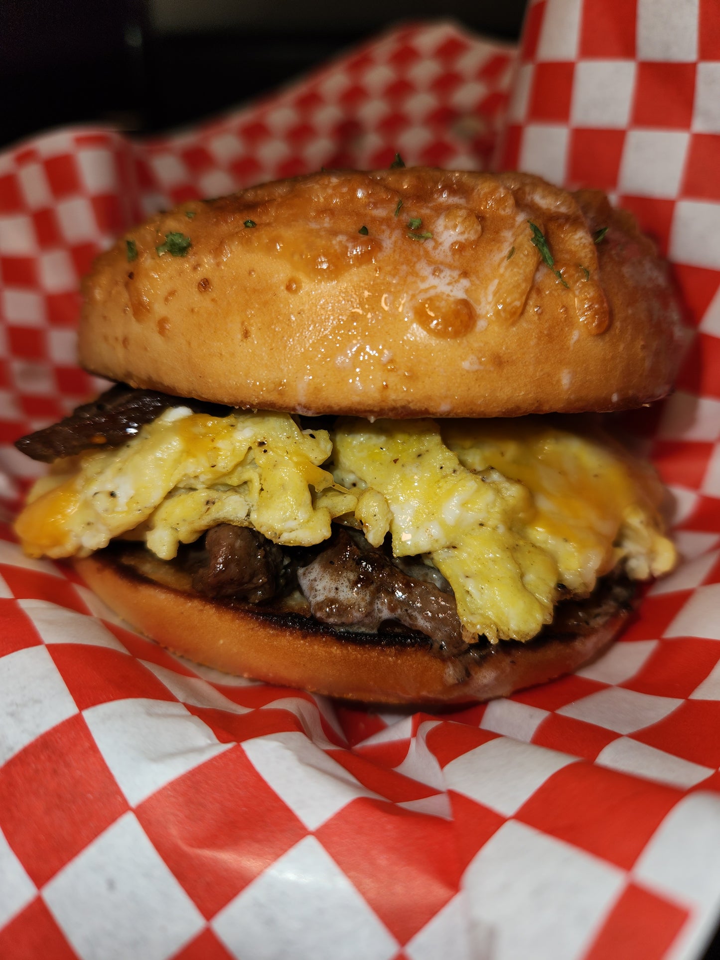 STEAK, EGG, AND CHEESE BAGEL